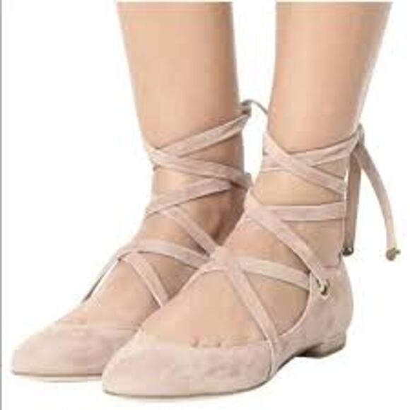 DVF Diane von Furstenberg Dakar Lace Up Ballet Style Flats Suede US 6.5 Powder - Picture 1 of 12